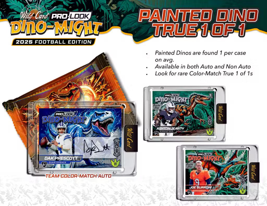 2025 Wild Card Dino-Might Pro-Look Football Hobby Box Collectors Row 2025 Wild Card Dino-Might Pro-Look Football Hobby Box Collectors Row