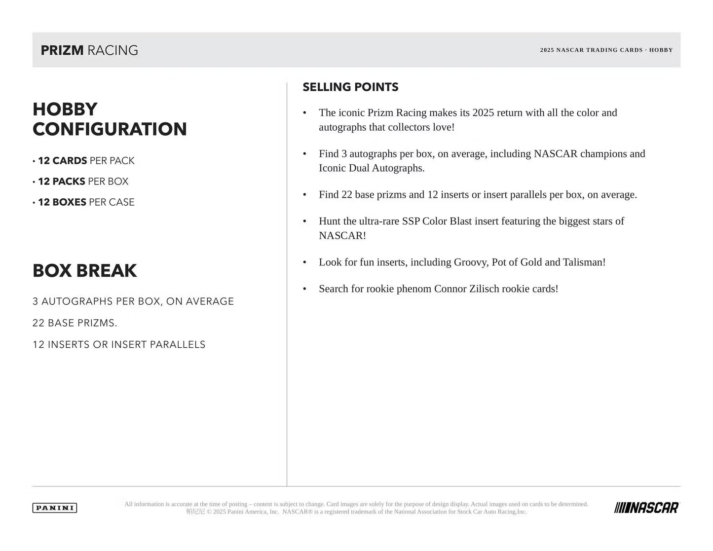 2025 Panini Prizm NASCAR Racing Hobby Box