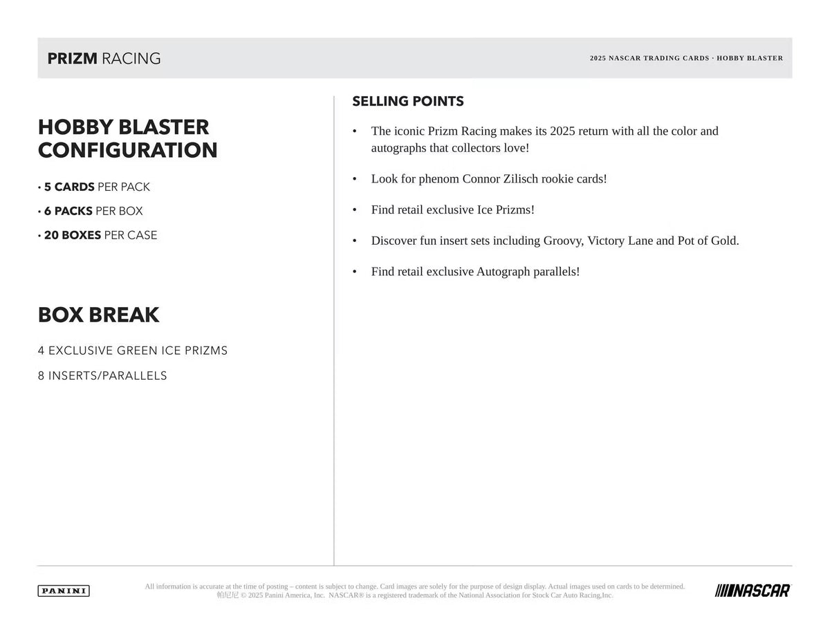 2025 Panini Prizm NASCAR Racing Blaster Box