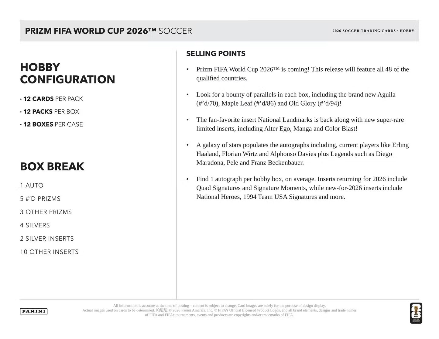 2026 Panini Prizm FIFA World Cup Soccer Hobby Box