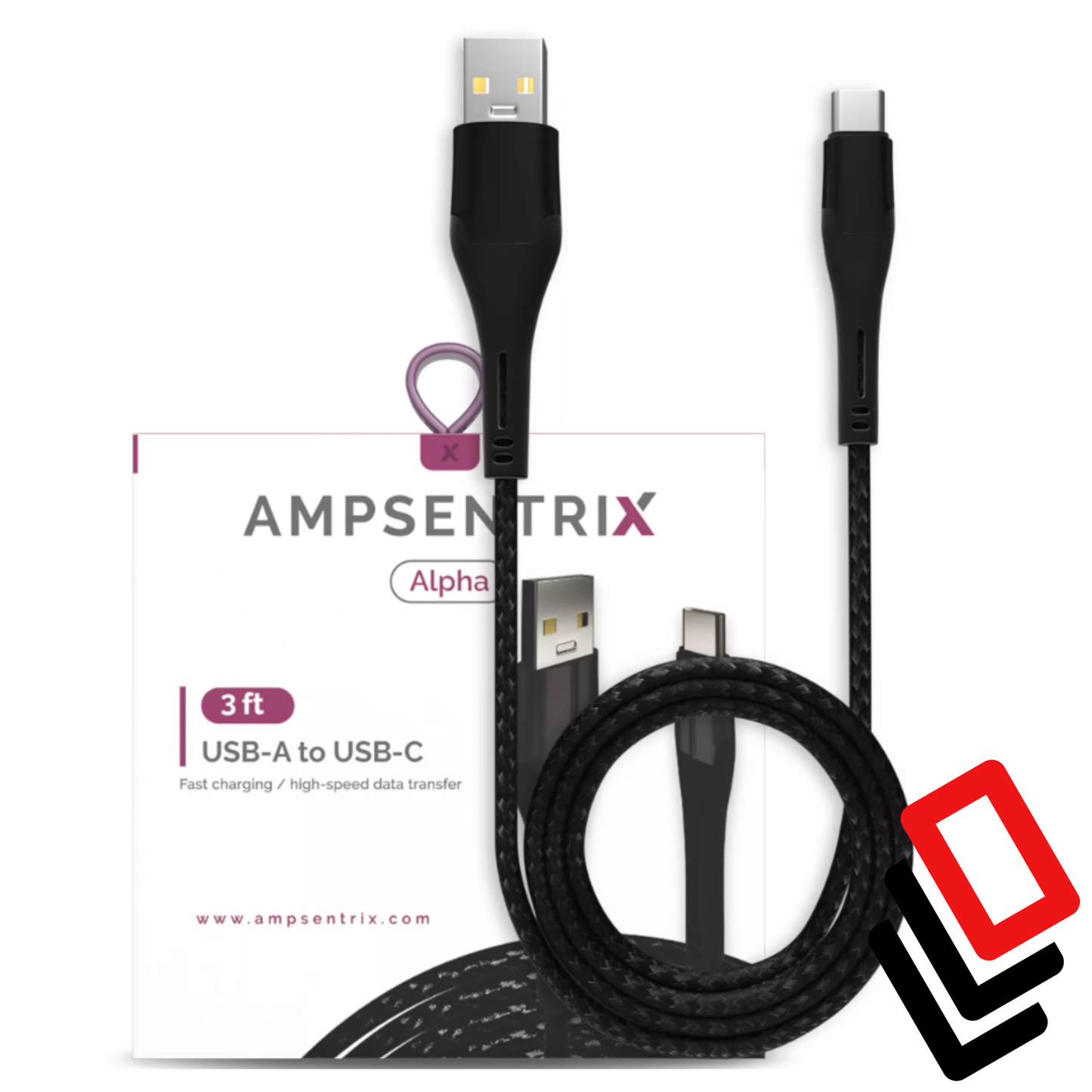 AmpSentrix 3ft. USB Type C to USB Type A Cable