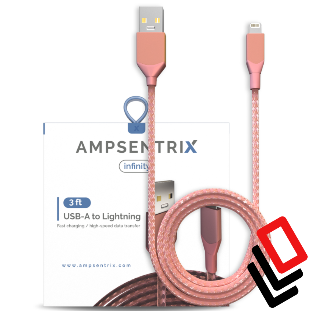 AmpSentrix 3 Ft Non-MFI USB Type A To Lightning Cable Pink