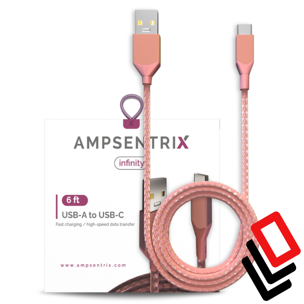 AmpSentrix 6 Ft USB Type C To USB Type A Cable Pink