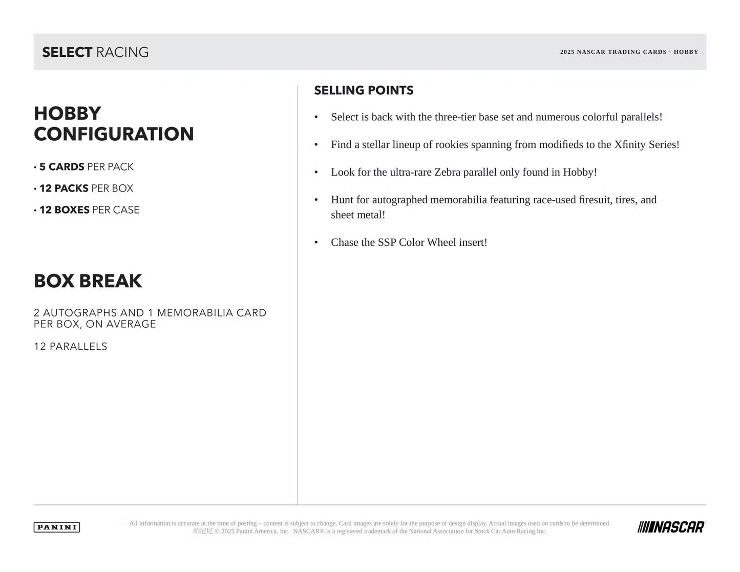 2025 Panini Select NASCAR Racing Hobby Box