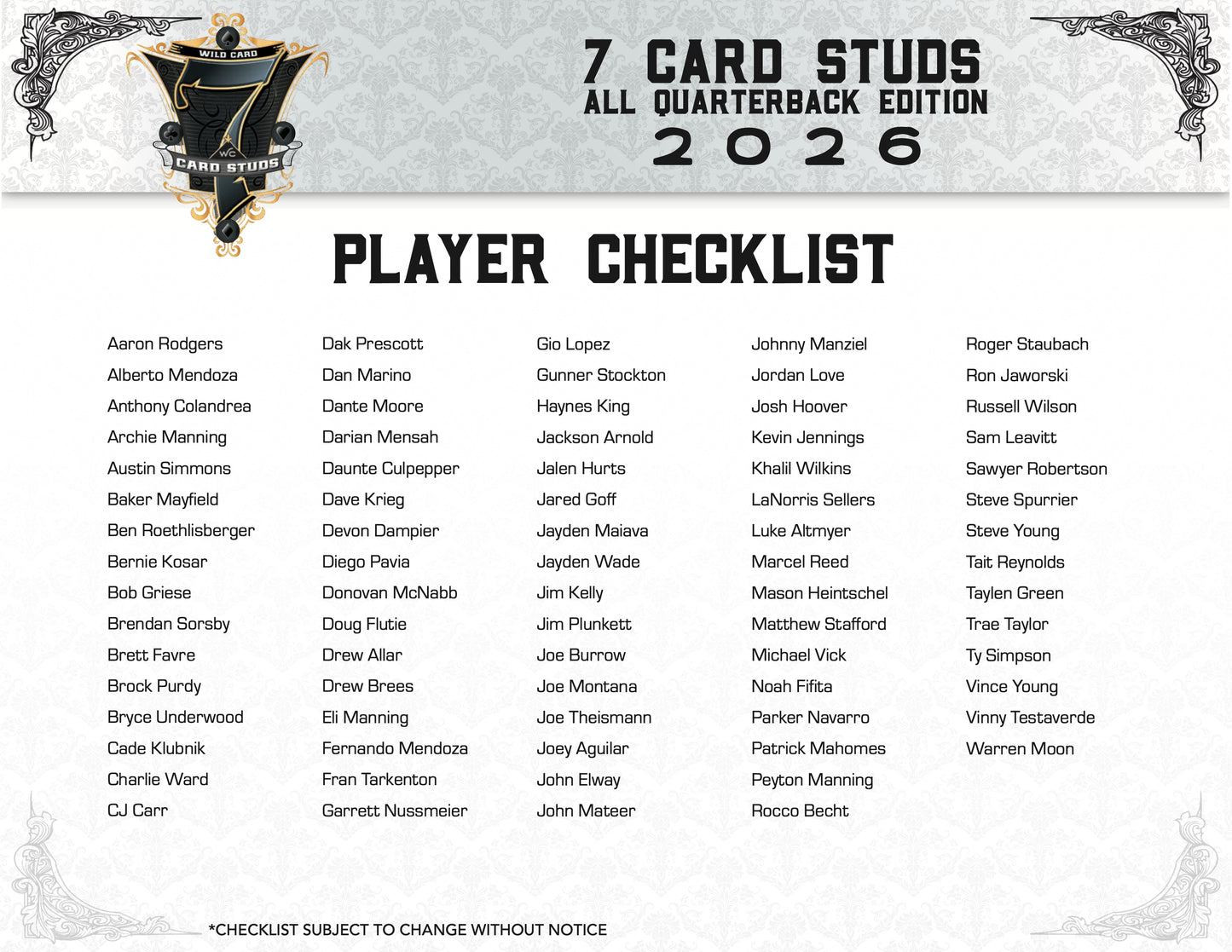 Wild Card 2026 7 Card Studs - All Quarterback Edition