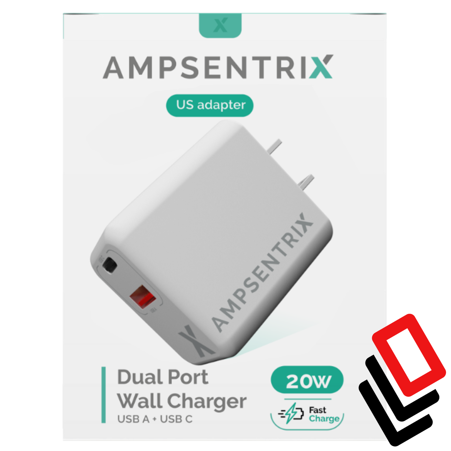 AmpSentrix 20W USB Type C And USB Type A Wall Power Adapter