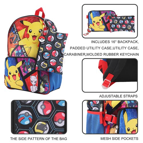 Pokemon Large Character Backpack 5-Piece Set